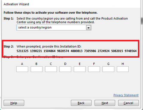 In the phone call, You will be prompted to Enter the Installation ID code provided by/in the installation wizard.